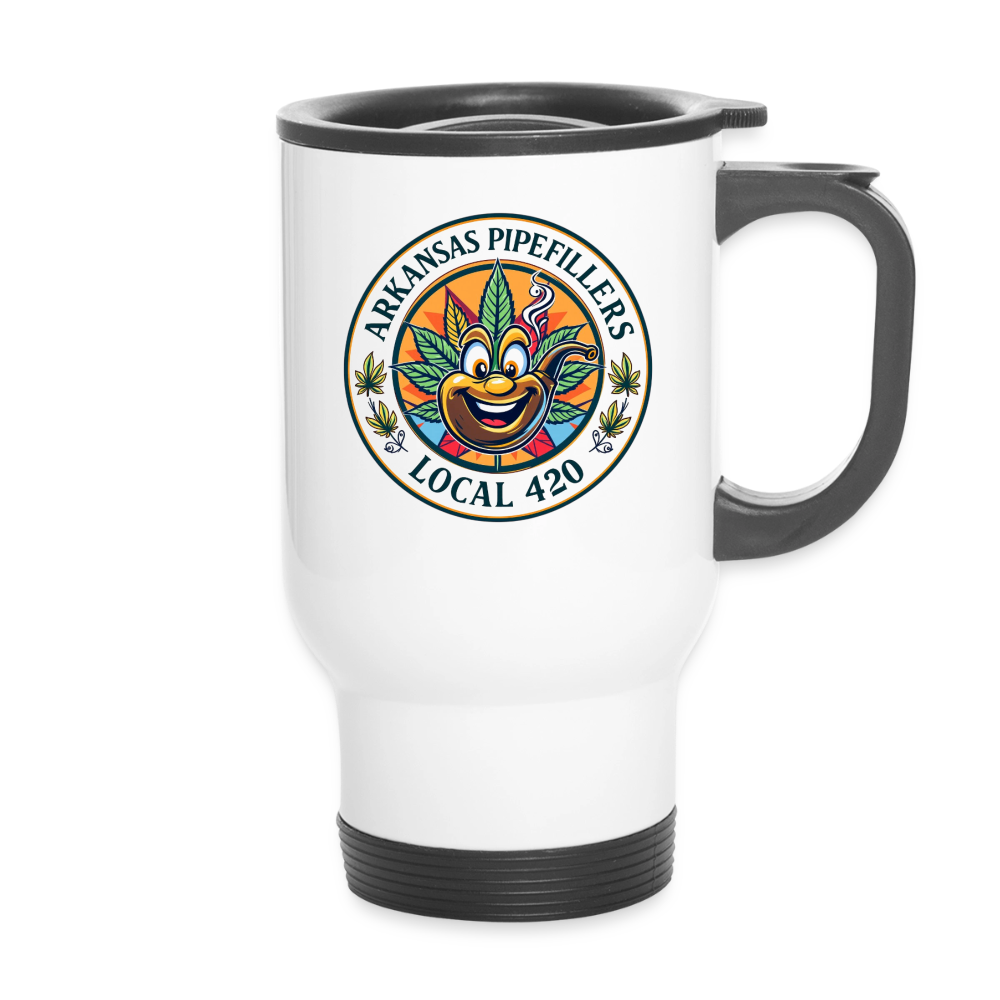 ARKANSAS PIPEFILLERS LOCAL 420 14oz Stainless Steel Travel Mug - white
