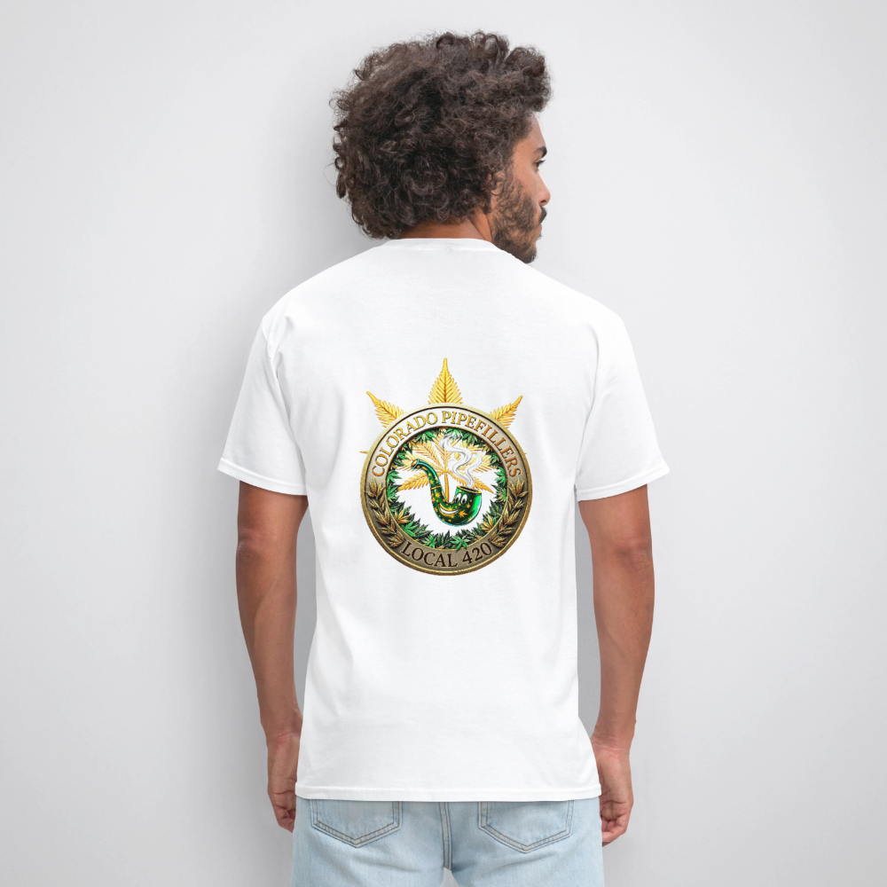 COLORADO PIPEFILLERS LOCAL 420 F/B EMBLEMS Men's T-Shirt - white