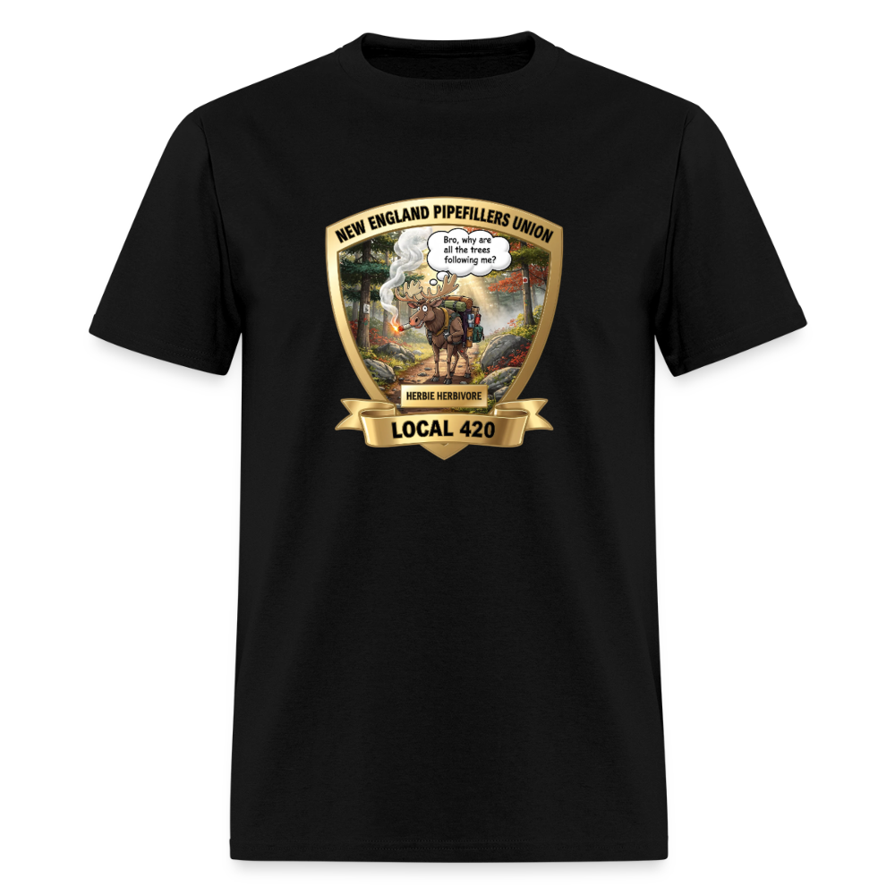 NEW ENGLAND PIPEFILLERS LOCAL 420 HERBIE HERBIVORE F/B EMBLEMS Men's T-Shirt - black