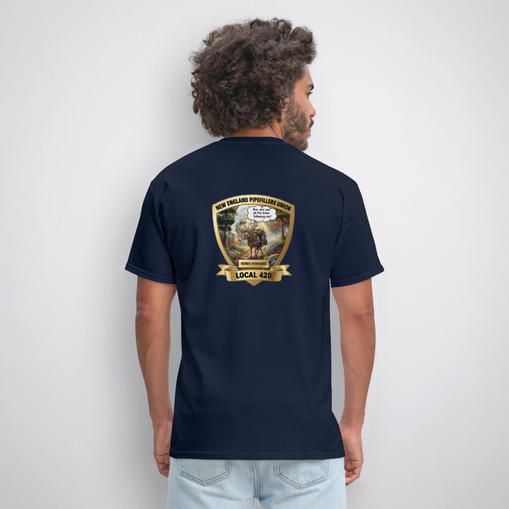 NEW ENGLAND PIPEFILLERS LOCAL 420 HERBIE HERBIVORE F/B EMBLEMS Men's T-Shirt - navy