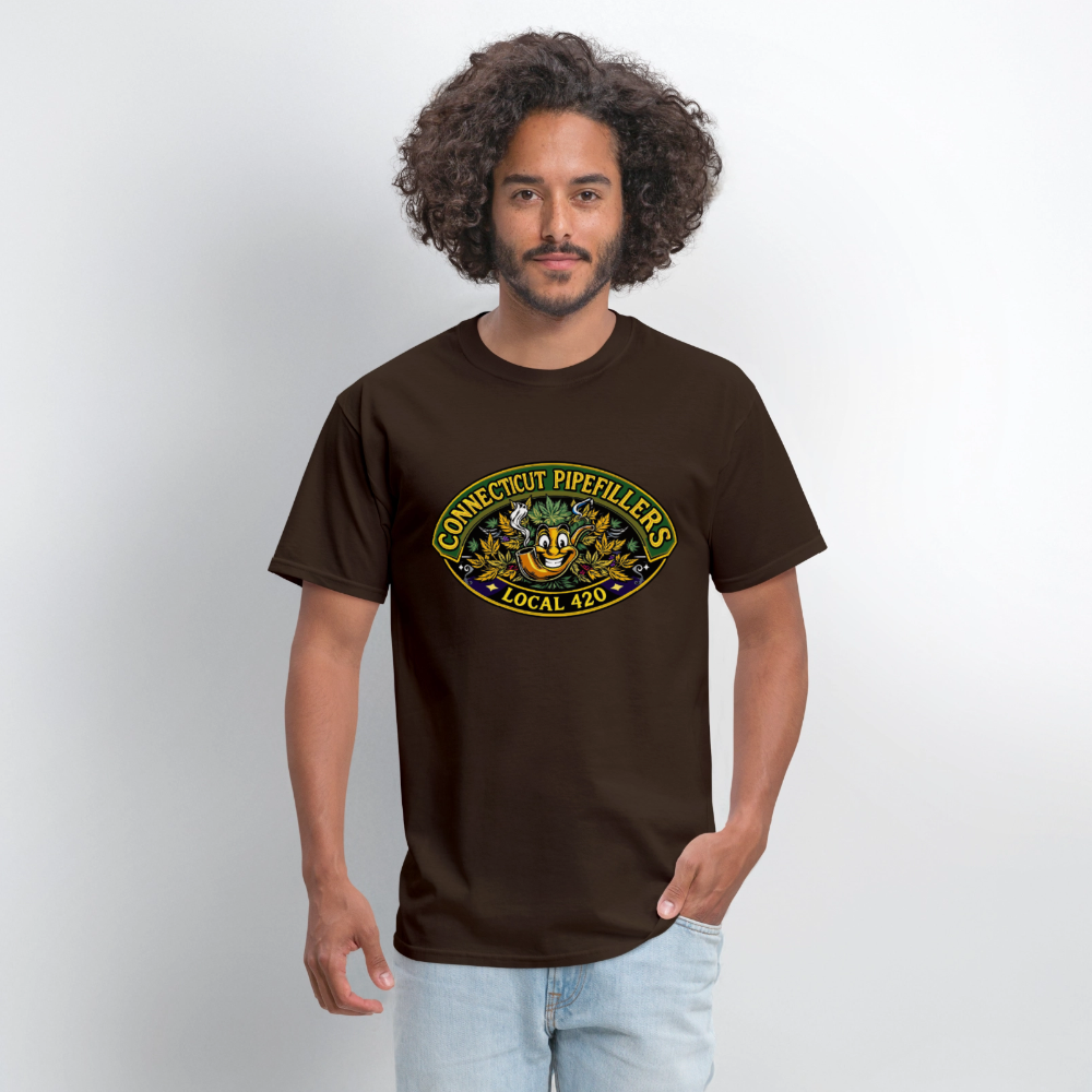 CONNECTICUT PIPEFILLERD LOCAL 420 F/B DESIGN Men's T-Shirt - brown