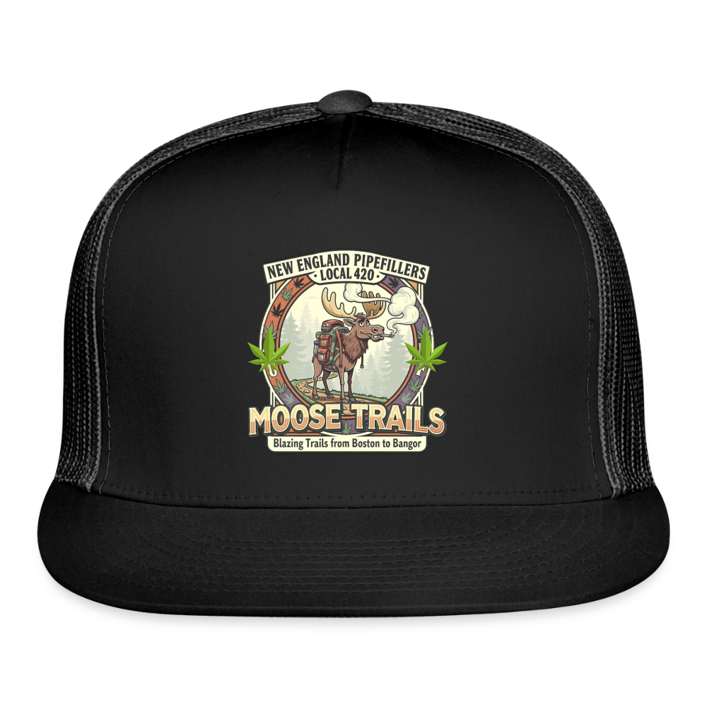 NEW ENGLAND PIPEFILLERS LOCAL 420 "MOOSE TRAILS" Snapback Trucker Hat - black/black