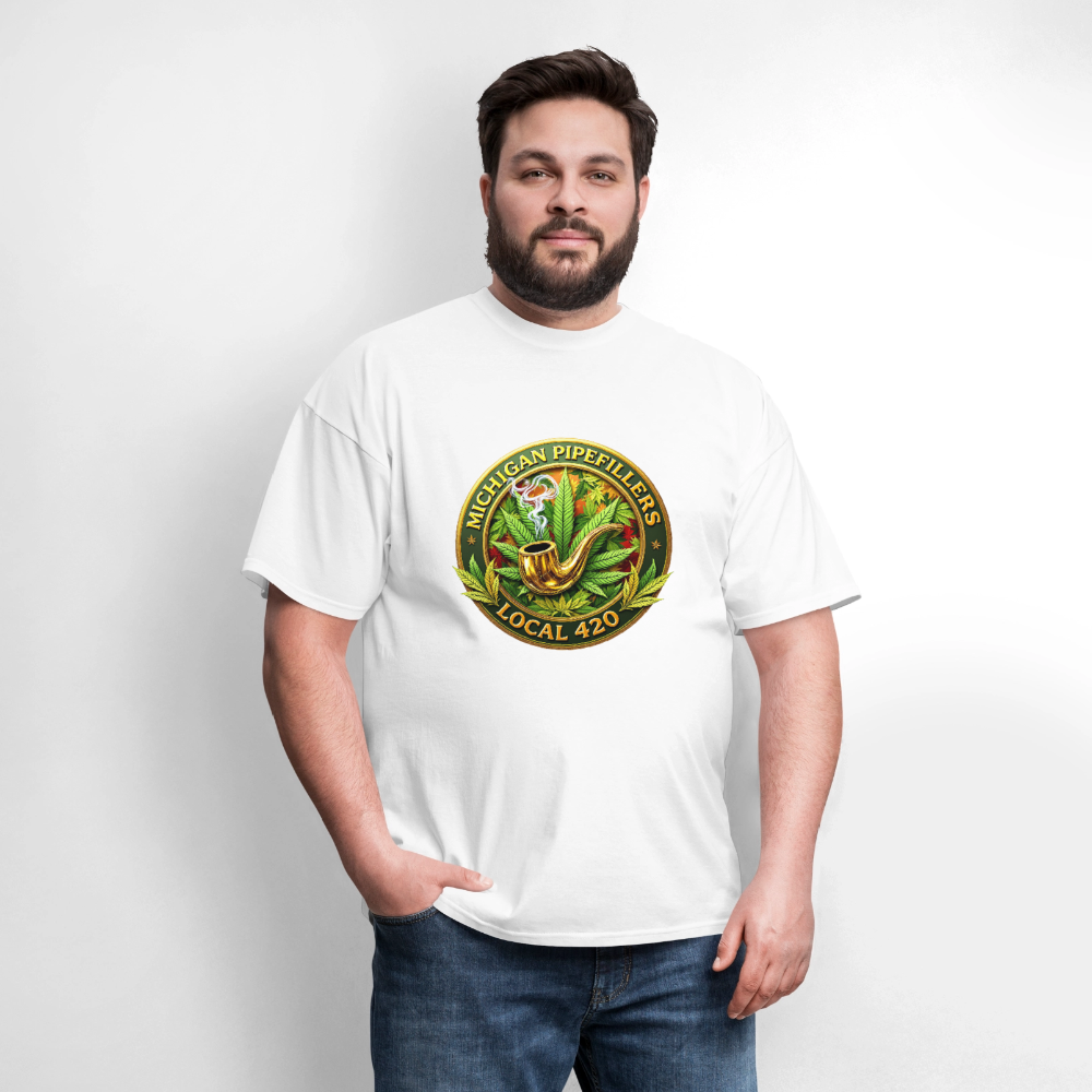 MICHIGAN PIPEFILLERS LOCAL 420 F/B DESIGN Men's T-Shirt - white