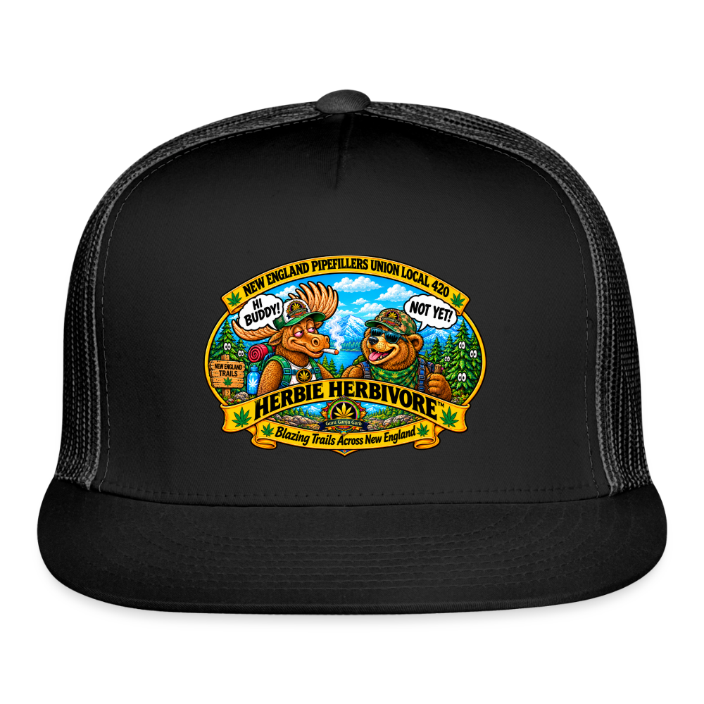 HERBIVE HERBIVORE HI BUDDY NEW ENGLAND PIPEFILLERS UNION LOCAL 420 Trucker Cap - black/black