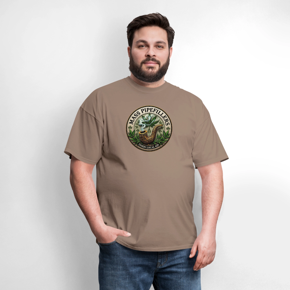 MASS PIPEFILLERS LOCAL 420 2 EMBLEM Men's T-Shirt - safari