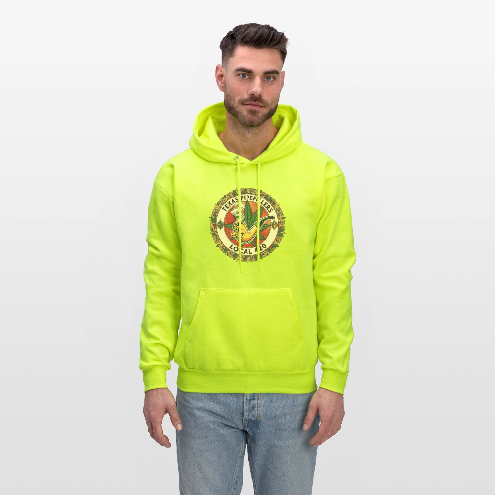 TEXAS PIPEFILLERS LOCAL 420  Men's Hoodie Hoodie - safety green
