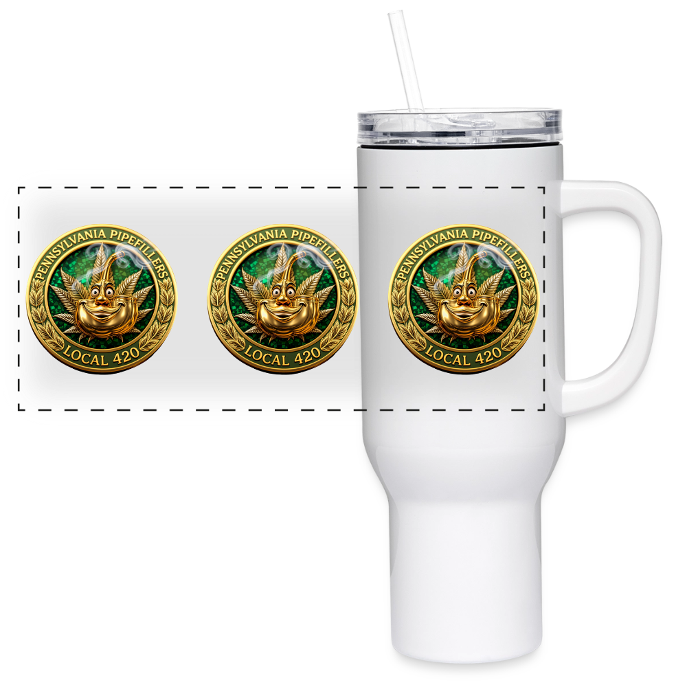 PENNSYLVANIA PIPEFILLERS LOCAL 420 40oz Stainless Steel Travel Tumbler - white