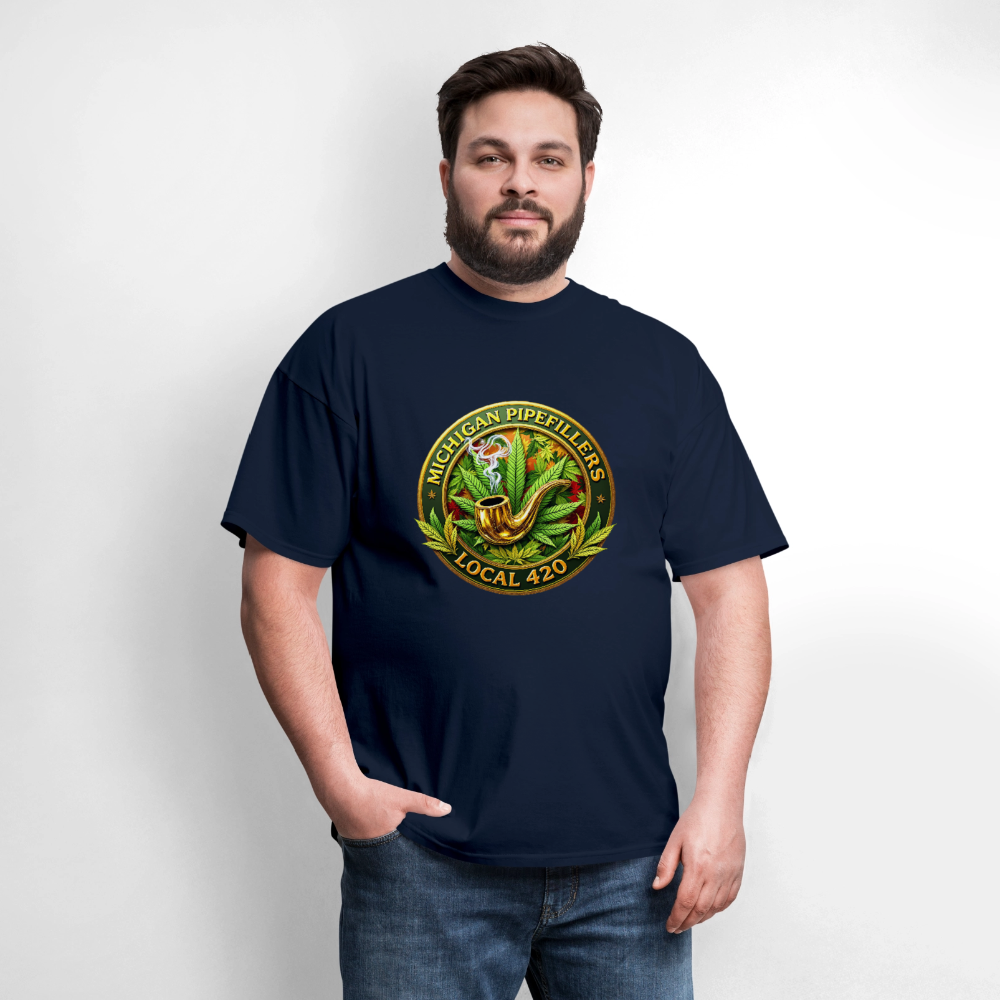 MICHIGAN PIPEFILLERS LOCAL 420 F/B DESIGN Men's T-Shirt - navy