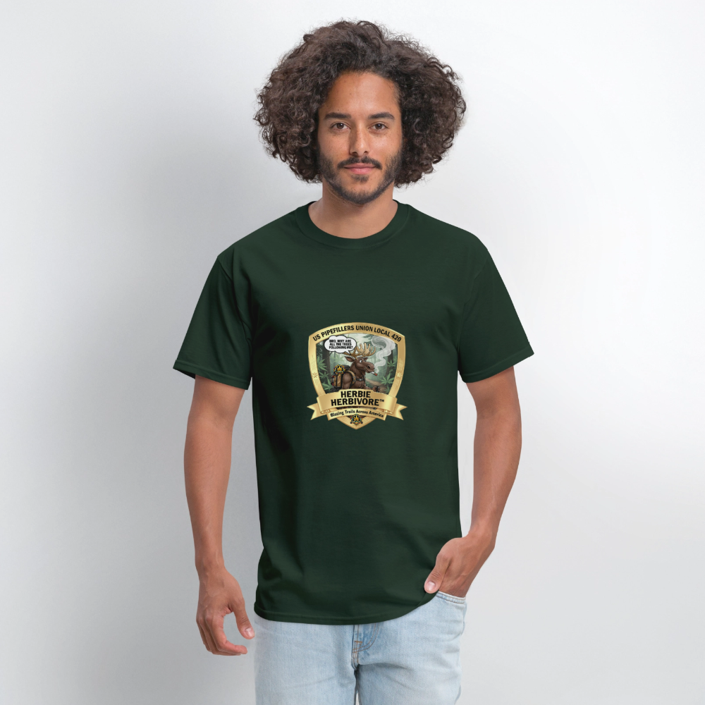 US PIPEFILLERS UNION LOCAL 420 RRO, "HERBIE HERBIVORE" Soft Cotton Tee - forest green