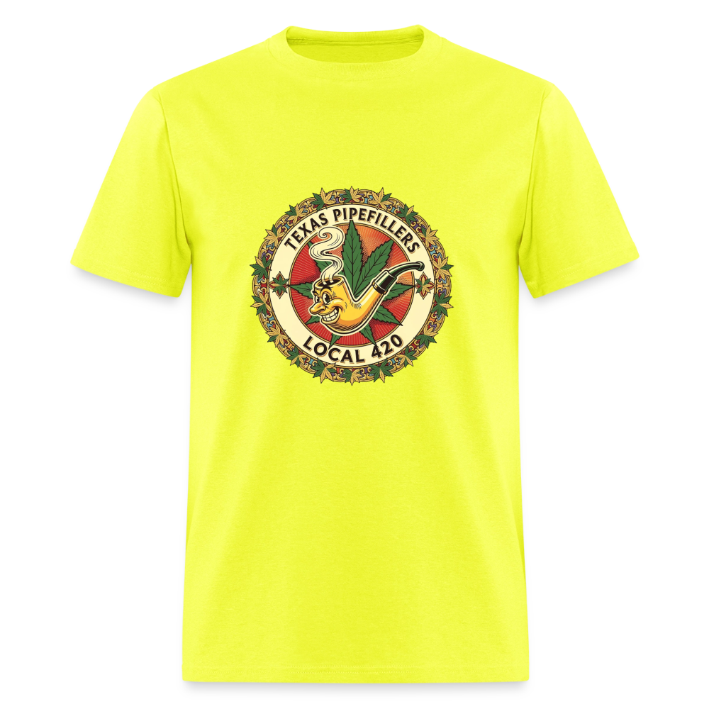 TEXAS PIPEFILLERS LOCAL 420  Men's T-Shirt - safety green