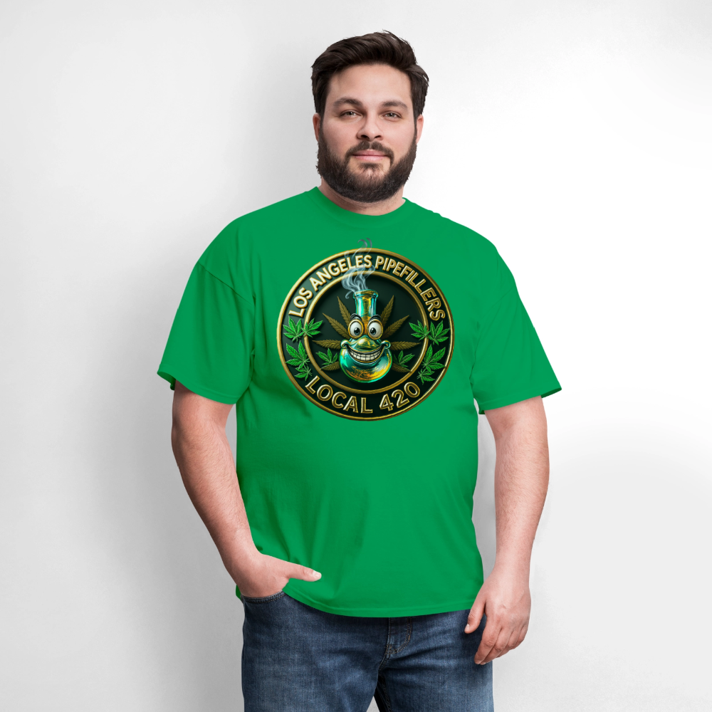 LOS ANGLES PIPEFILLERS LOCAL 420 2 EMBLEM Men's T-Shirt - bright green