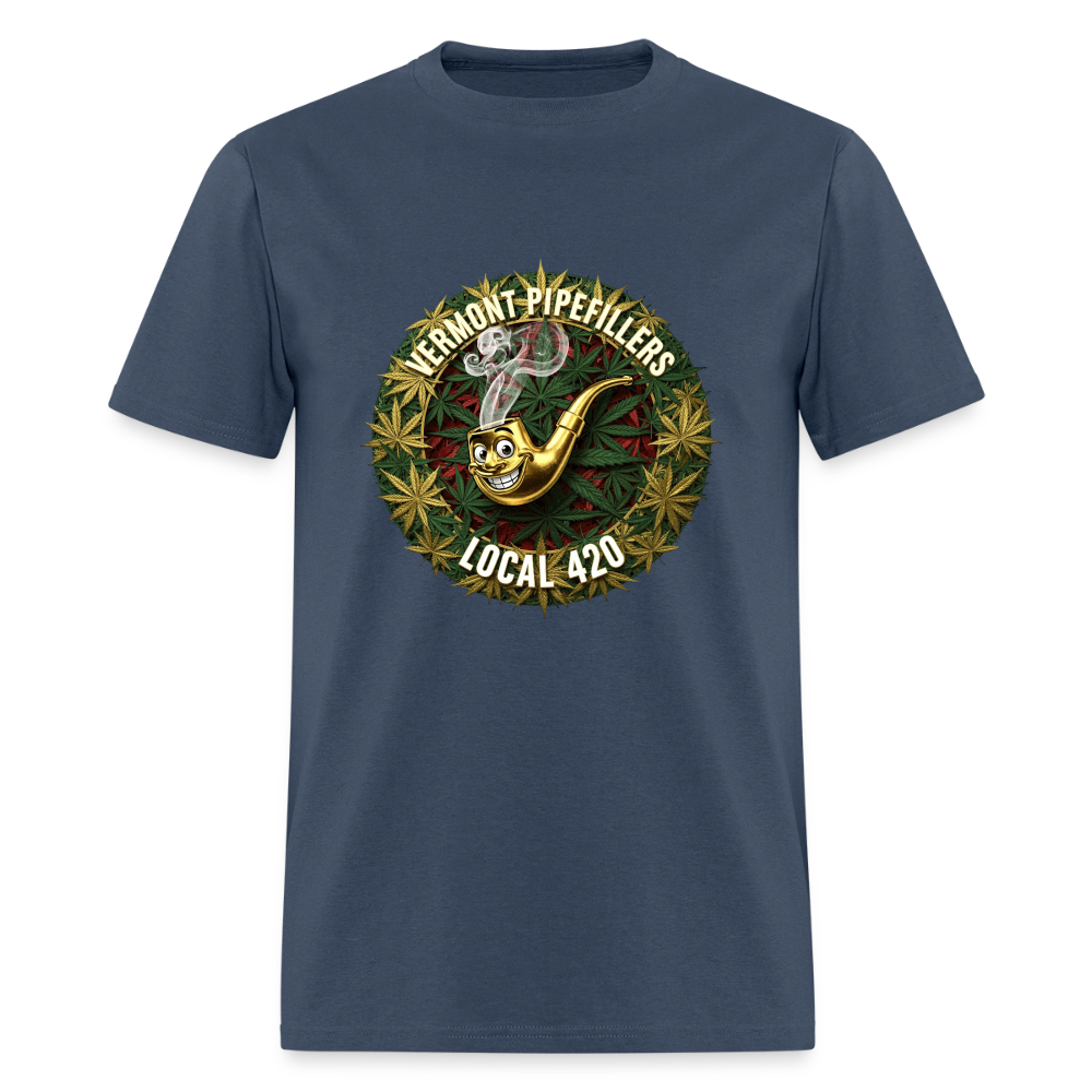 VERMONT PIPEFILLERS LOCAL 420  F/B DESIGN Men's T-Shirt -  blue dusk