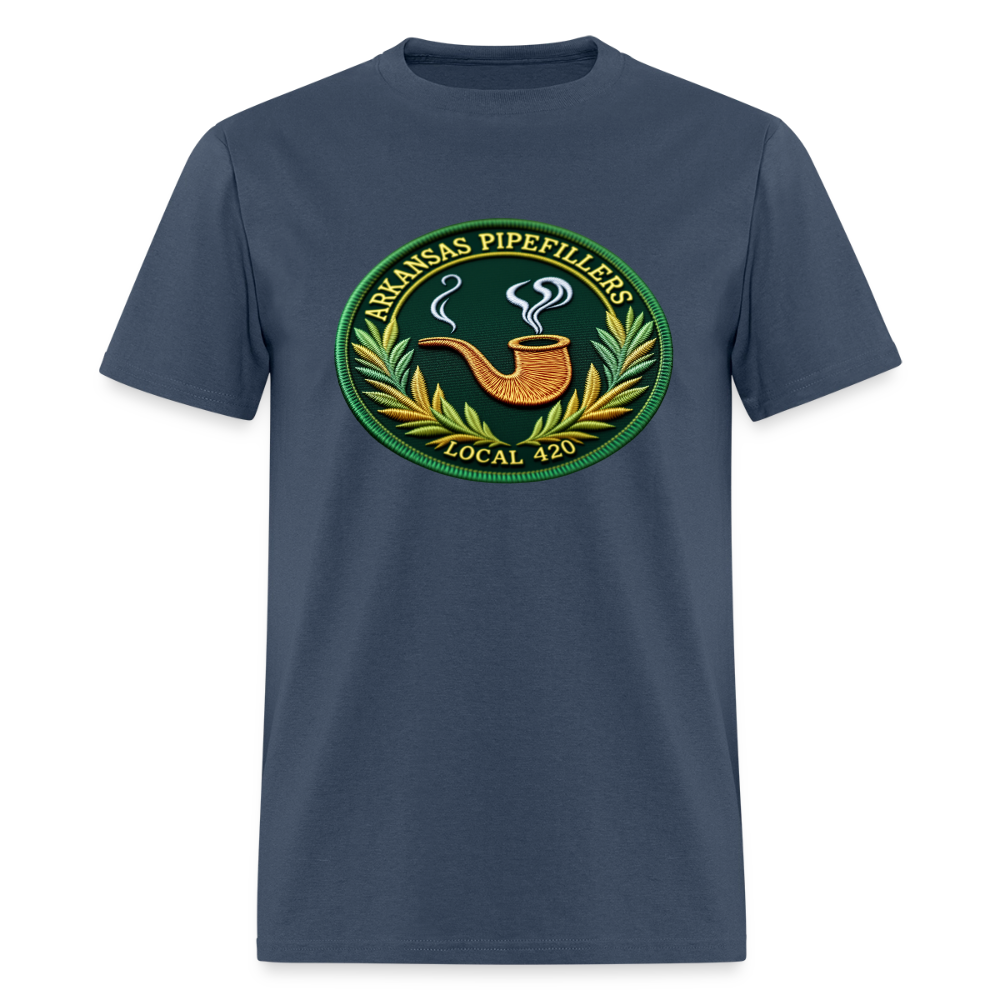 ARKANSAS PIPEFILLERS LOCAL 420 F/B EMBLEMS  Men's T-Shirt -  blue dusk