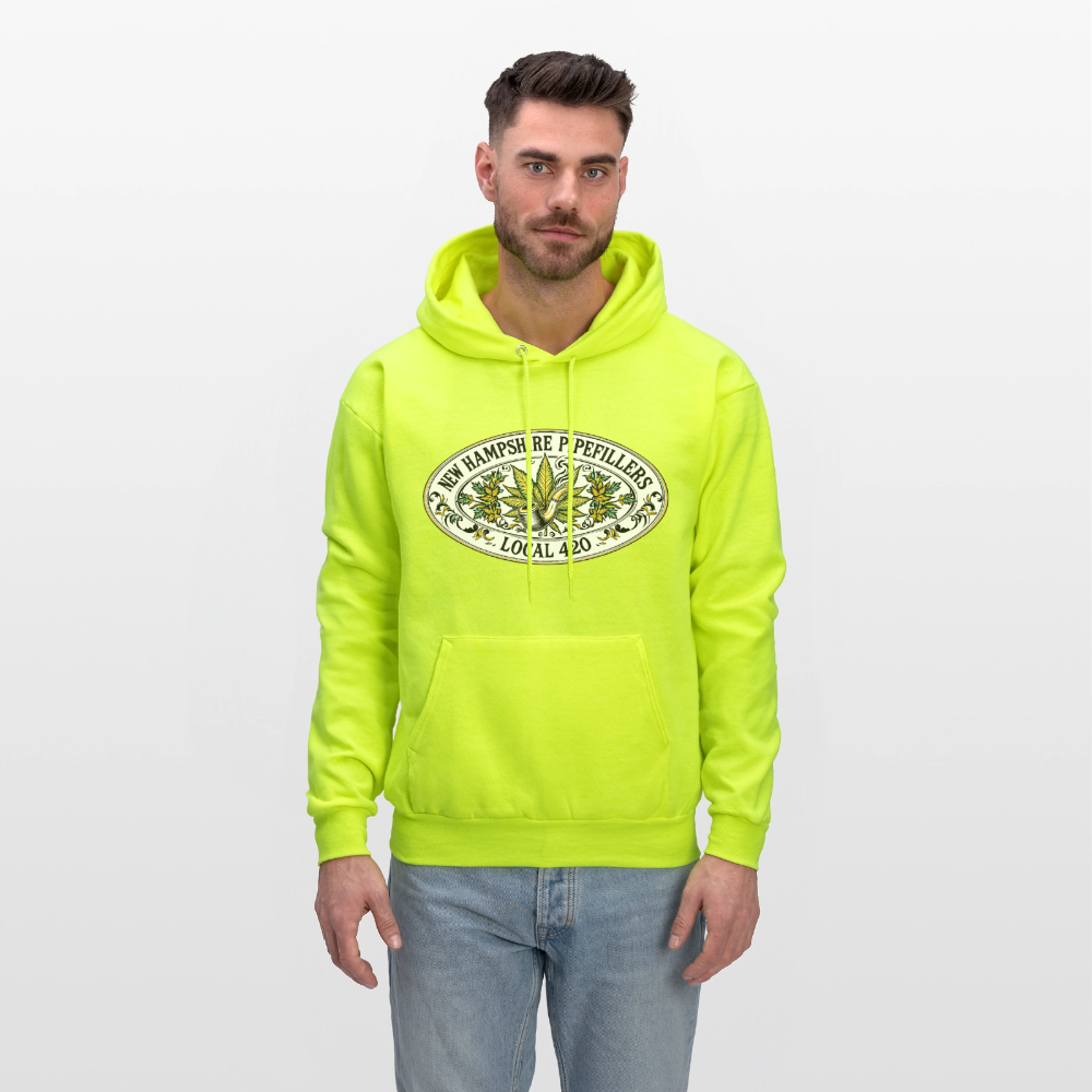 NEW HAMPSHIRE PIPEFILLERS LOCAL 420 2 EMBLEM Men's Hoodie - safety green