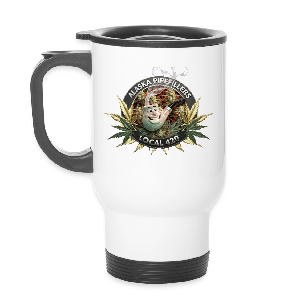 ALASKA  PIPEFILLERS LOCAL 420 14oz Stainless Steel Travel Mug - white
