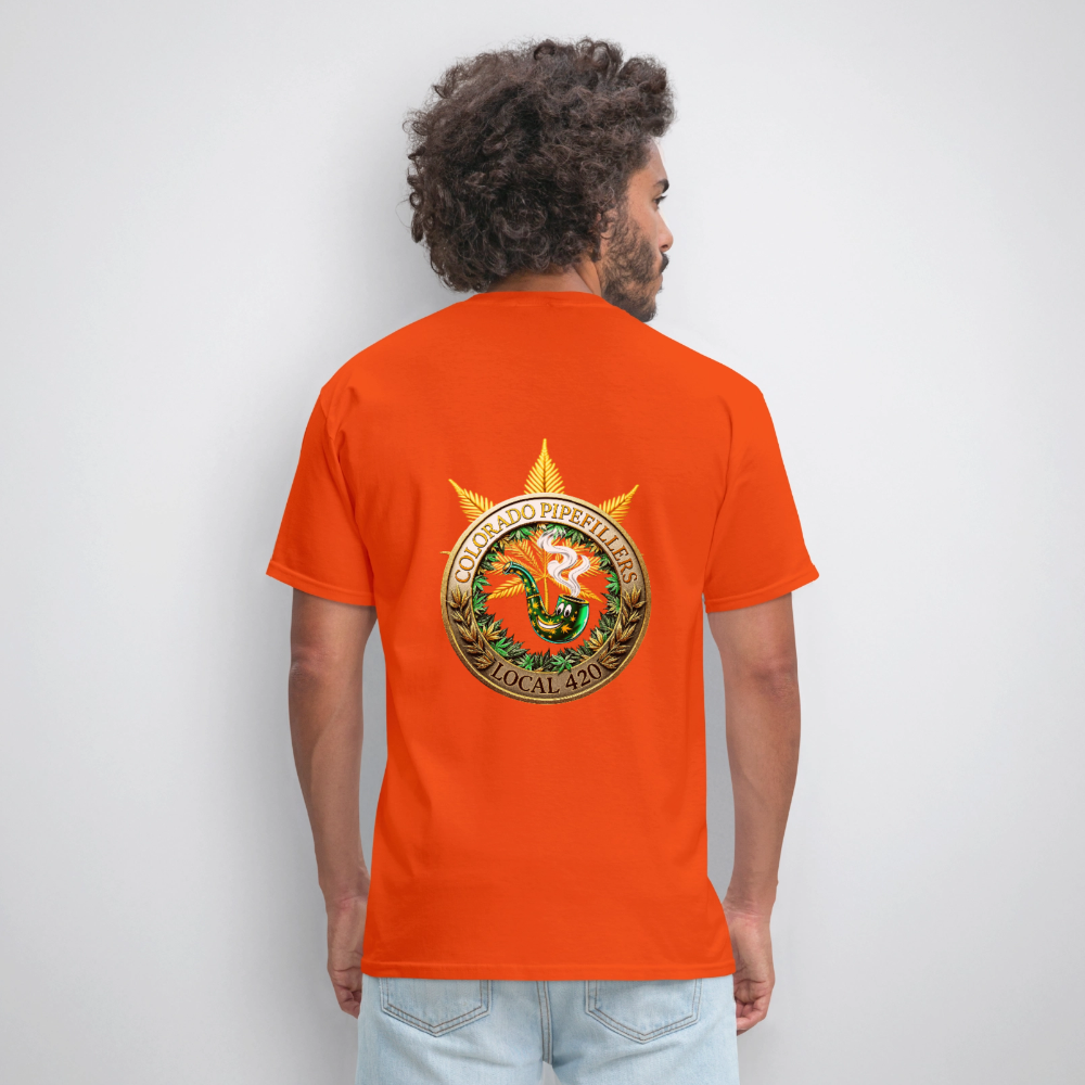 COLORADO PIPEFILLERS LOCAL 420 F/B EMBLEMS Men's T-Shirt - orange