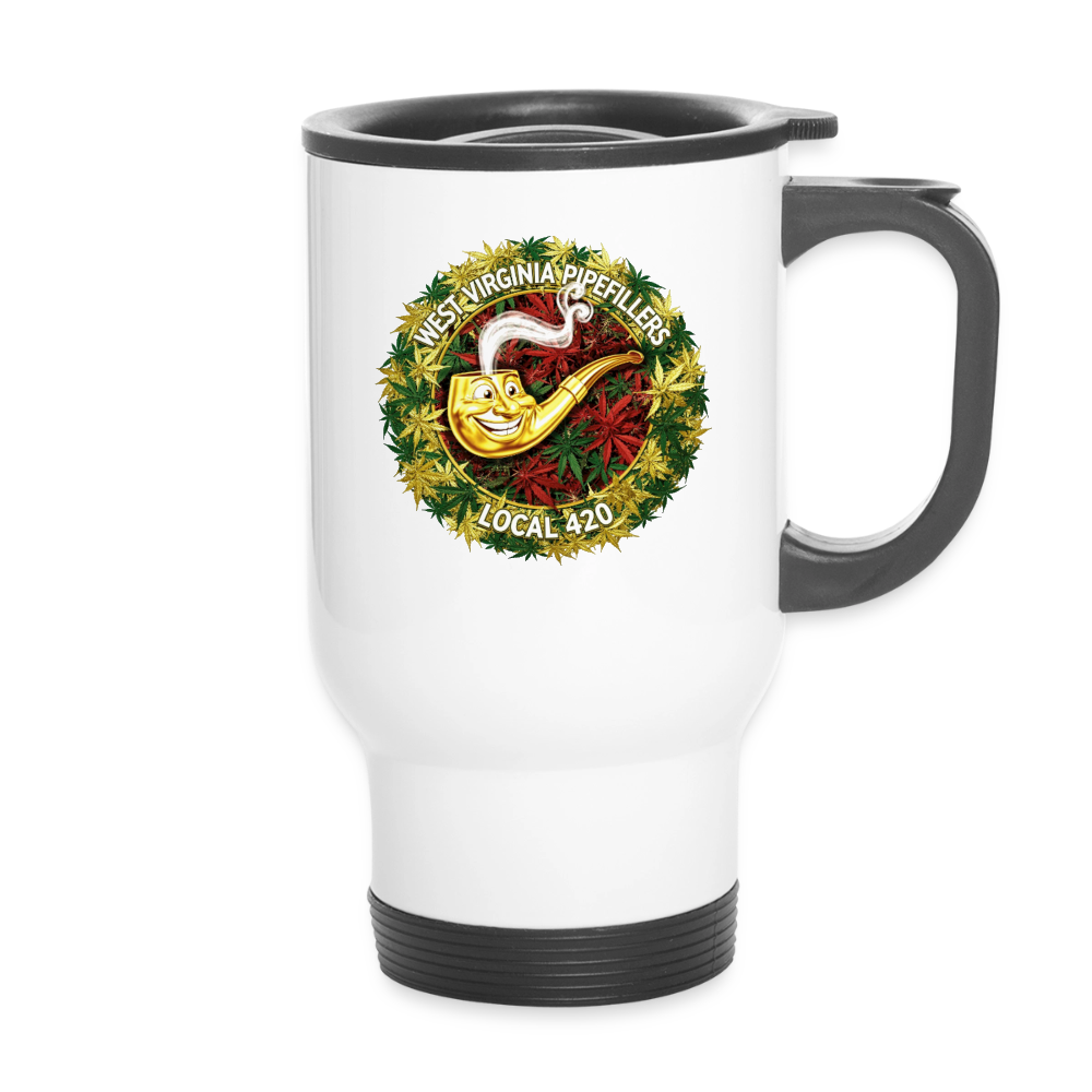 WEST VIRGINIA PIPIEFILLERS LOCAL 420 14oz Stainless Steel Travel Mug - white