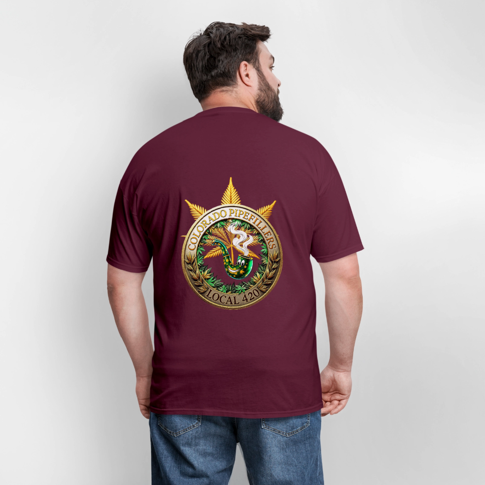COLORADO PIPEFILLERS LOCAL 420 F/B EMBLEMS Men's T-Shirt - burgundy