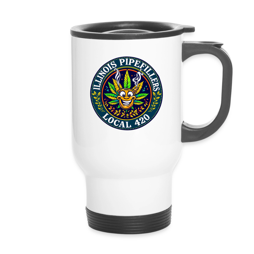 ILLINOIS PIPEFILLERS LOCAL 420 14oz Stainless Steel Travel Mug - white