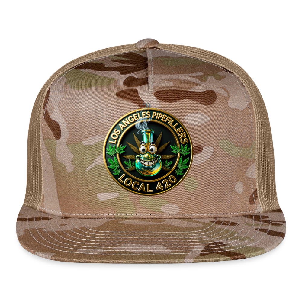 LOS ANGELES PIPEFILLERS LOCAL 420  CAMO Trucker Hat - MultiCam\tan