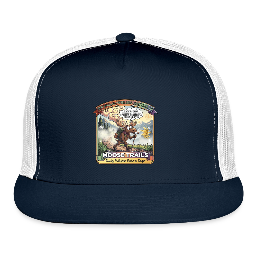 NEW ENGLAND PIPEFILLERS UNION LOCAL 420 MOOSE TRAILS "I DON'T ALWAYS" Trucker Hat - navy/white