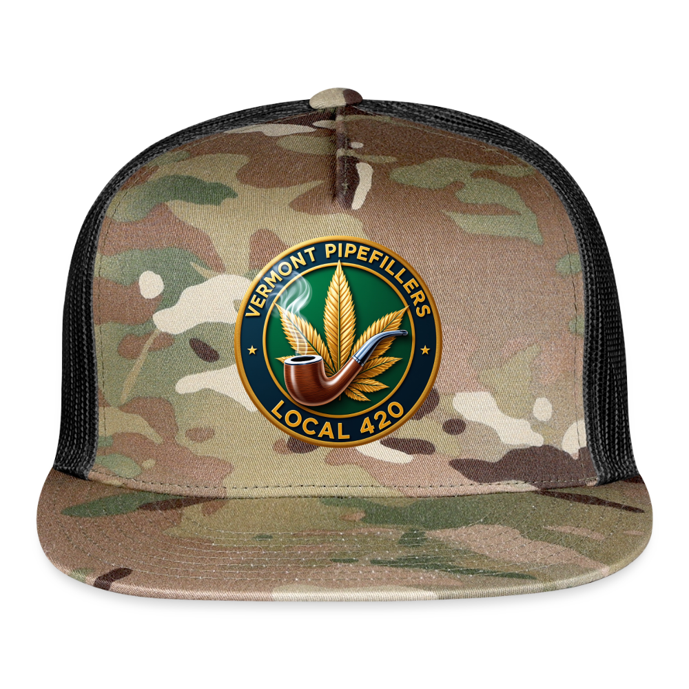 VERMONT PIPEFILLERS LOCAL 420 2 EMBLEM Men's CAMO Trucker Hat - MultiCam\black