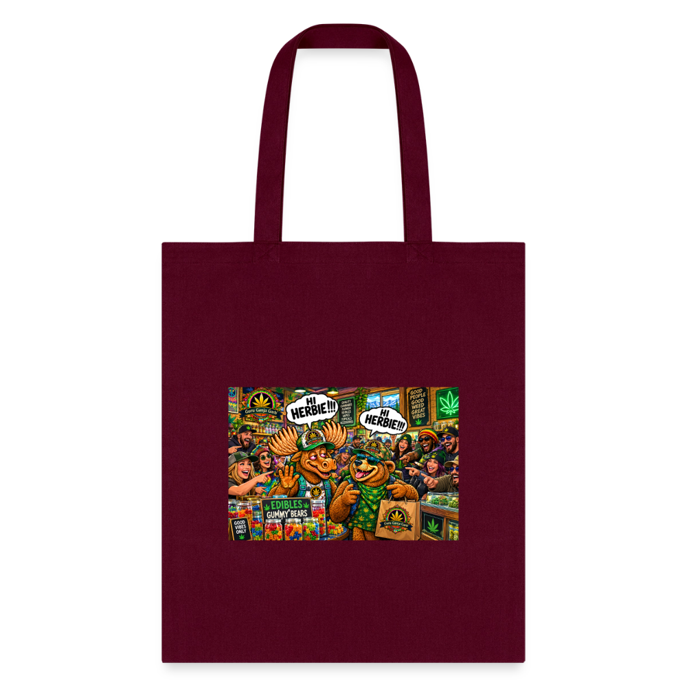 HERBIE HERBIVORE GURU GANJA GARB "GUMMIES" Tote Bag - burgundy