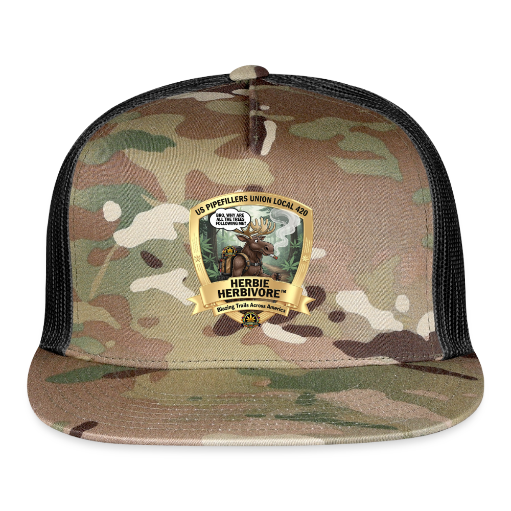 US PIPEFILLERS UNION LOCAL 420 BRO, HERBIE HERBIVORE CAMO Trucker Hat - MultiCam\black