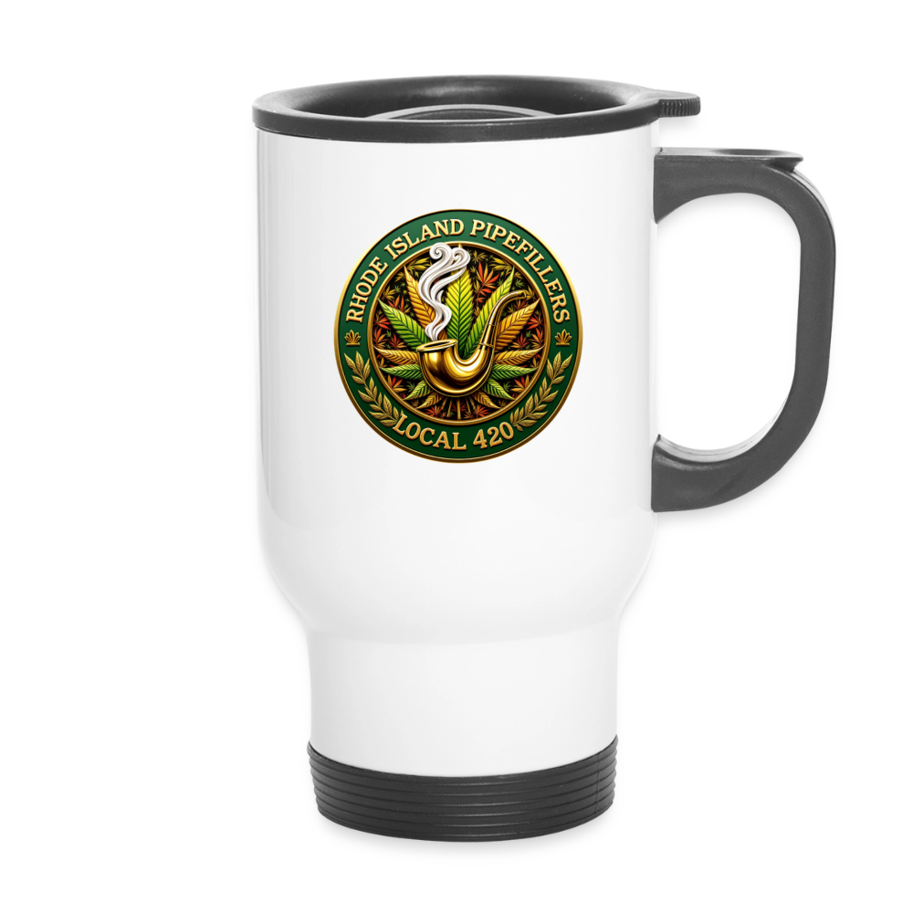 RHODE ISLAND PIPEFILLERS LOCAL 420 14oz Stainless Steel Travel Mug - white