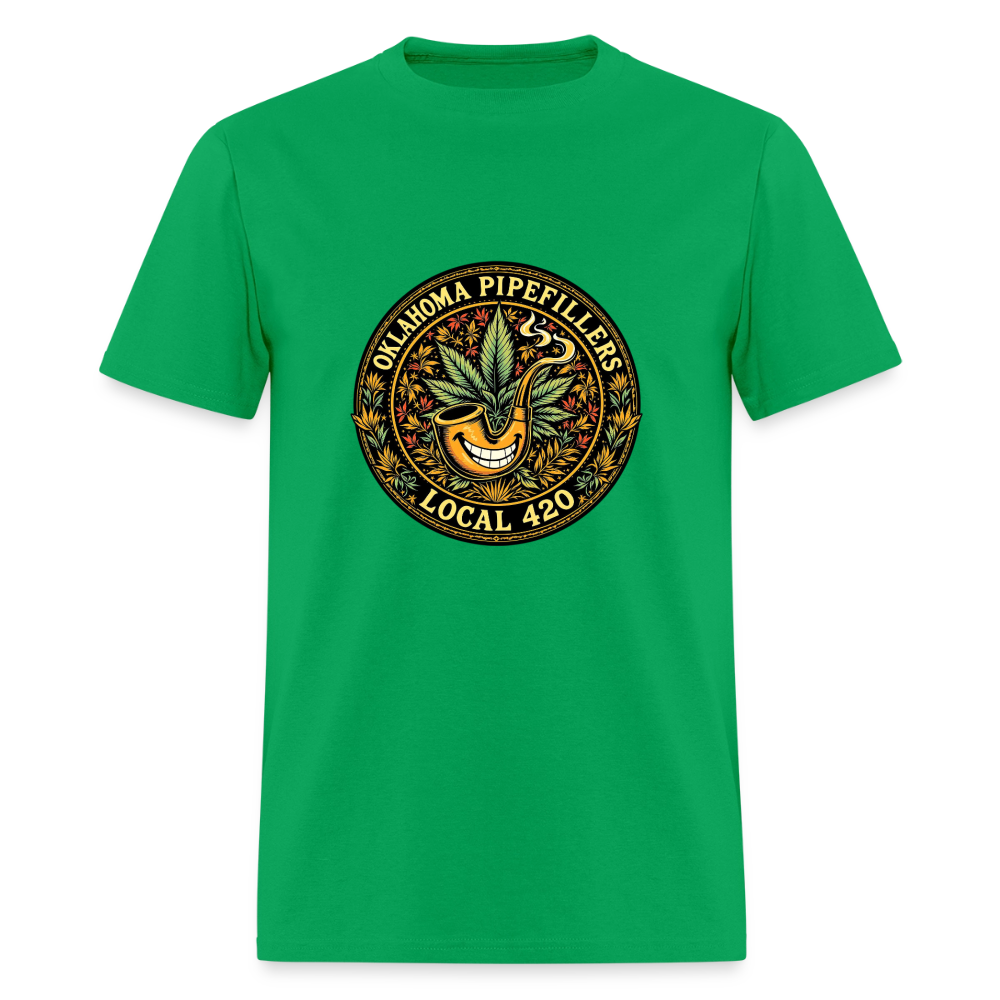 OKLAHOMA PIPEFILLERS LOCAL 420  F/B DESIGNS Men's T-Shirt - bright green