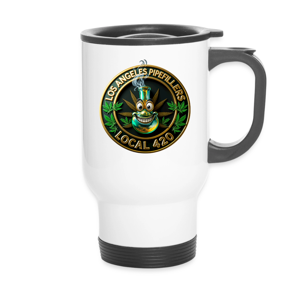 LOS ANGELES PIPEFILLERS LOCAL 420  14oz Stainless Steel  Travel Mug - white