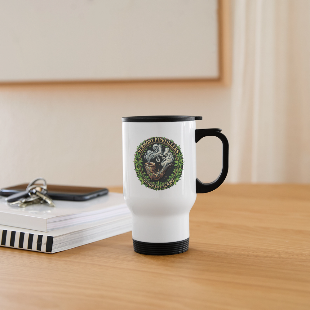 VERMONT PIPEFILLERS LOCAL 420 14oz Stainless Steel Travel Mug - white