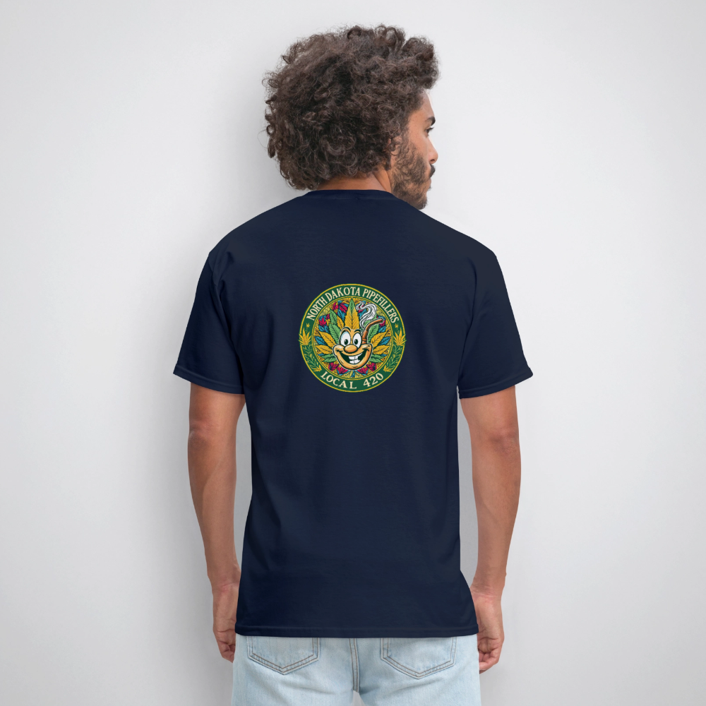 NORTH DAKOTA PIPEFILLERS LOCAL 420 F/B 2 DESIGNS Men's T-Shirt - navy