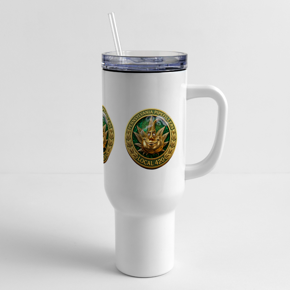 PENNSYLVANIA PIPEFILLERS LOCAL 420 40oz Stainless Steel Travel Tumbler - white