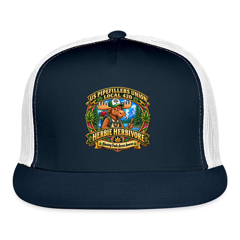 US PIPEFILLERS UNION LOCAL 420 RRO, "HERBIE HERBIVORE TM" Trucker Hat - navy/white