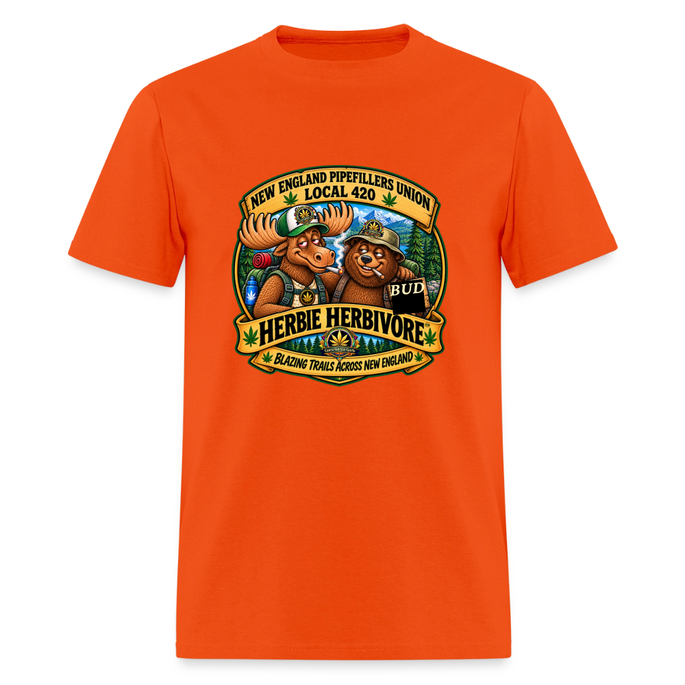 HERBIE HURBIVORE and BUDDY NEW ENGLAND PIPEFILLERS UNION LOCAL 420 Cotton Men's Tee - orange