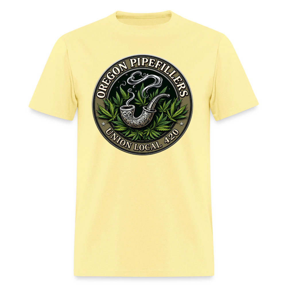 OREGON PIPEFILLERS LOCAL 420 2 EMBLEM Men's T-Shirt - cornsilk