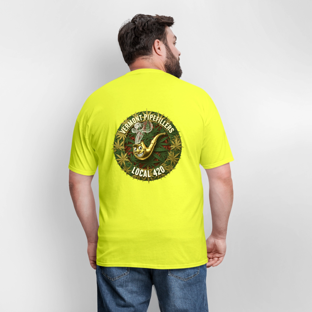 VERMONT PIPEFILLERS LOCAL 420  F/B DESIGN Men's T-Shirt - safety green