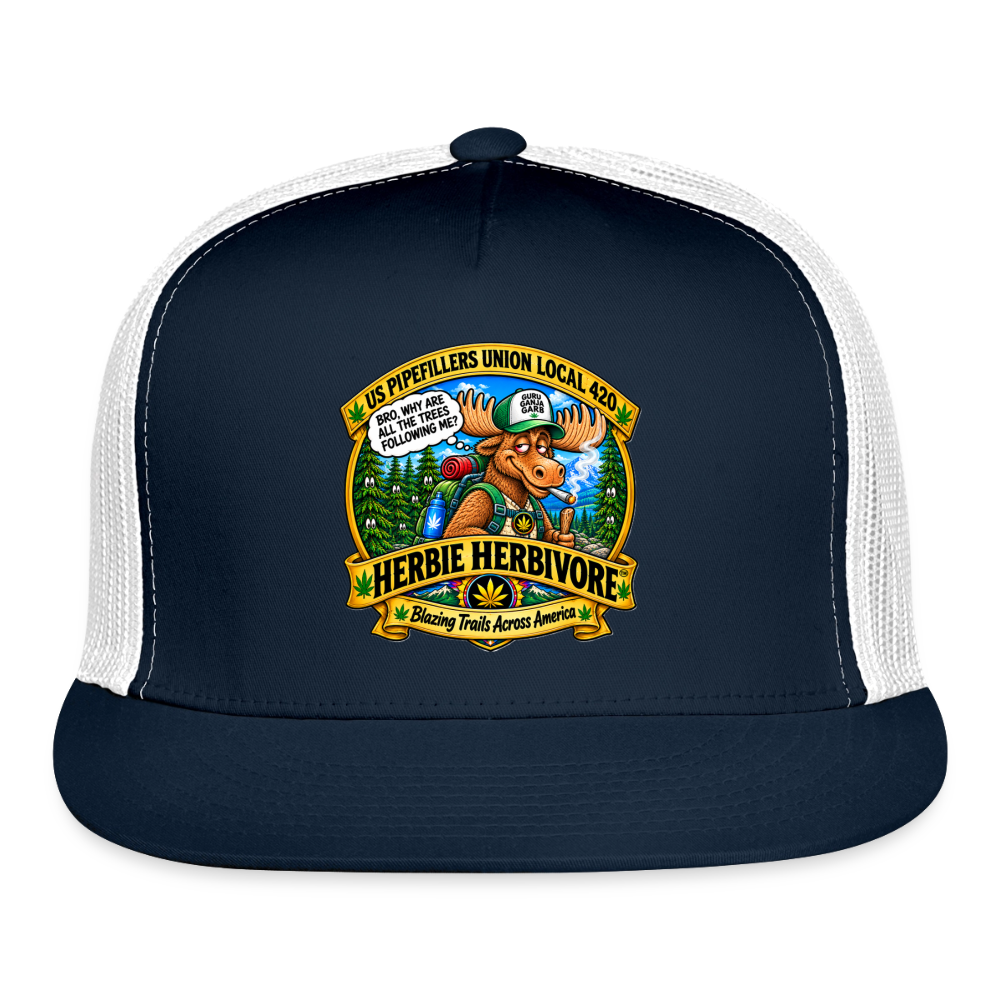 US PIPEFILLERS UNION LOCAL 420 HERBIE HERBIVORE BRO, Trucker Hat - navy/white