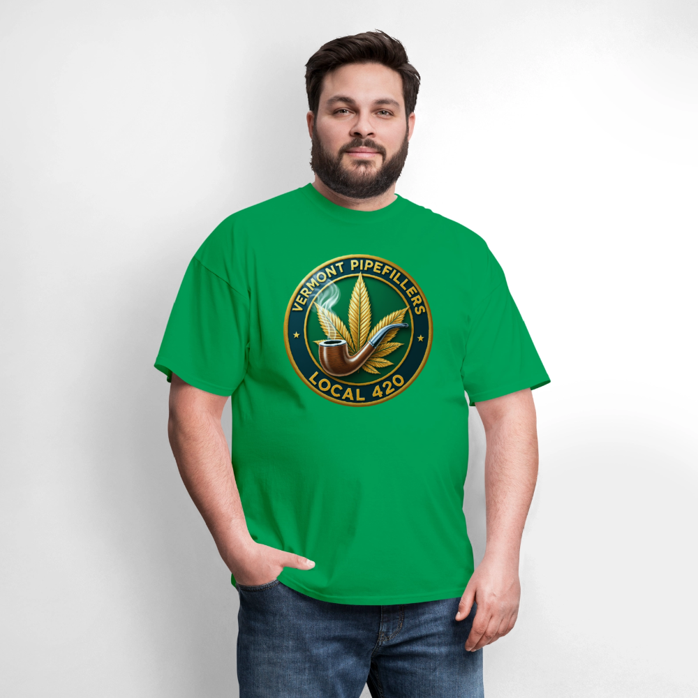 VERMONT PIPEFILLERS LOCAL 420 2 EMBLEM Men's T-Shirt - bright green