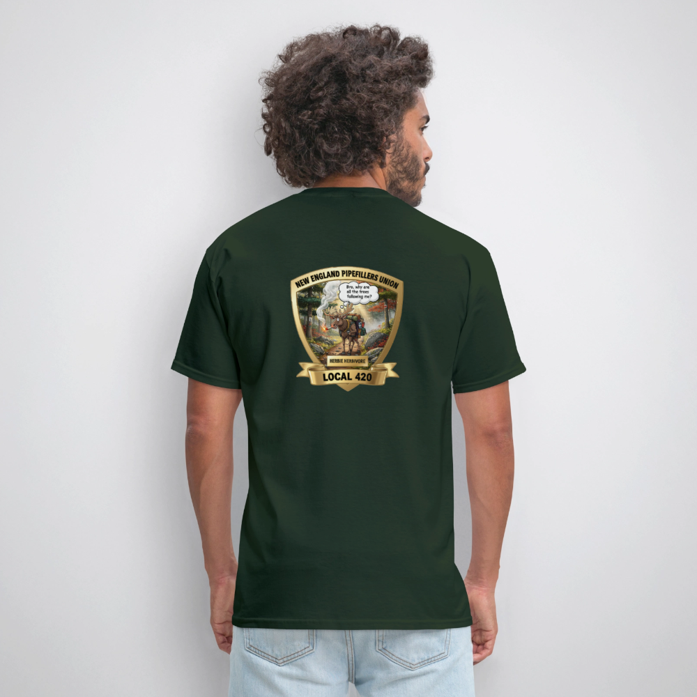 NEW ENGLAND PIPEFILLERS LOCAL 420 HERBIE HERBIVORE F/B EMBLEMS Men's T-Shirt - forest green
