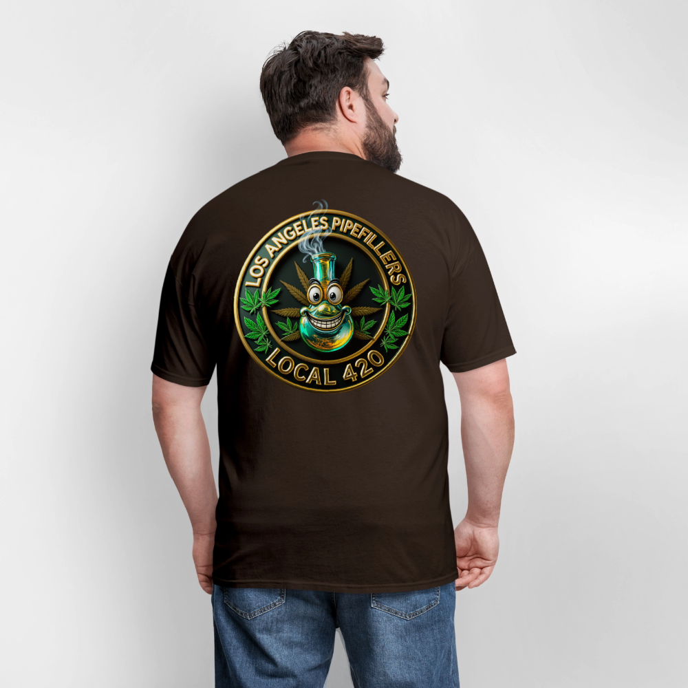 LOS ANGLES PIPEFILLERS LOCAL 420 2 EMBLEM Men's T-Shirt - brown