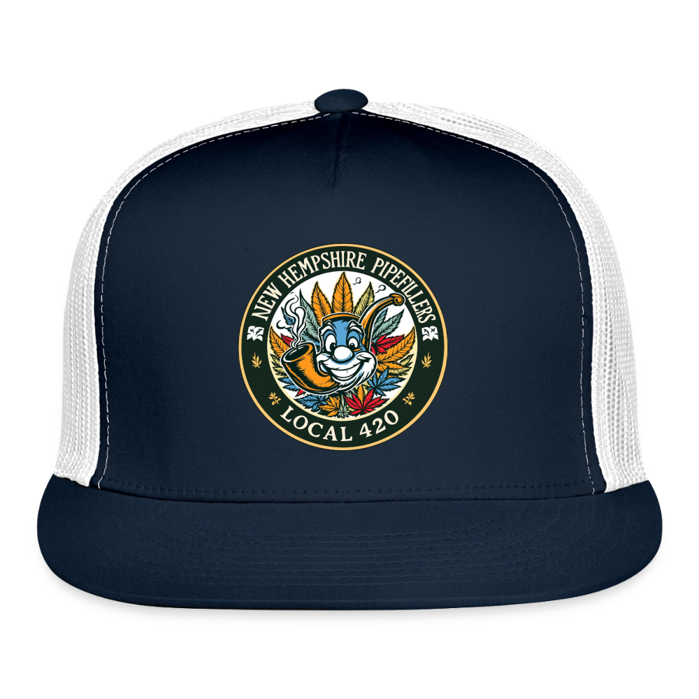 NEW HEMPSHIRE PIPEFILLERS LOCAL 420 Trucker Hat - navy/white