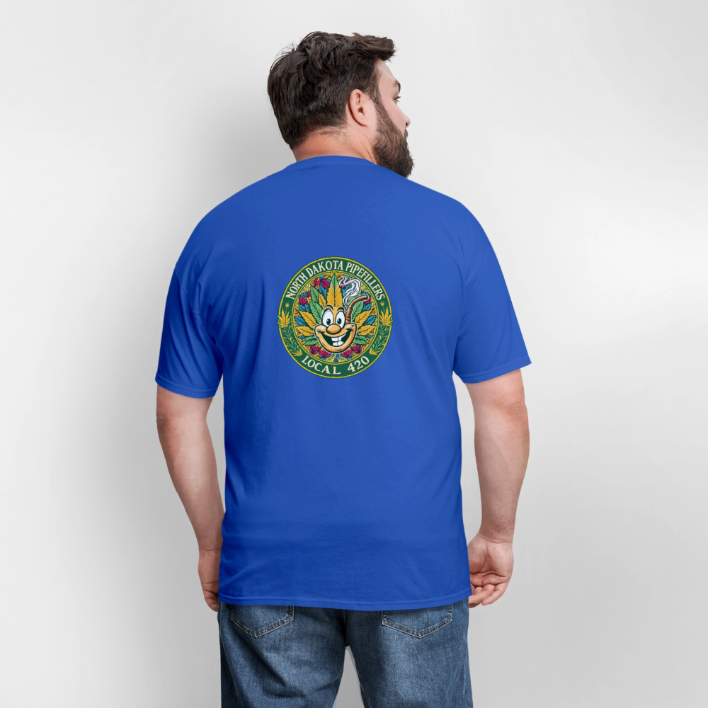 NORTH DAKOTA PIPEFILLERS LOCAL 420 F/B 2 DESIGNS Men's T-Shirt - royal blue