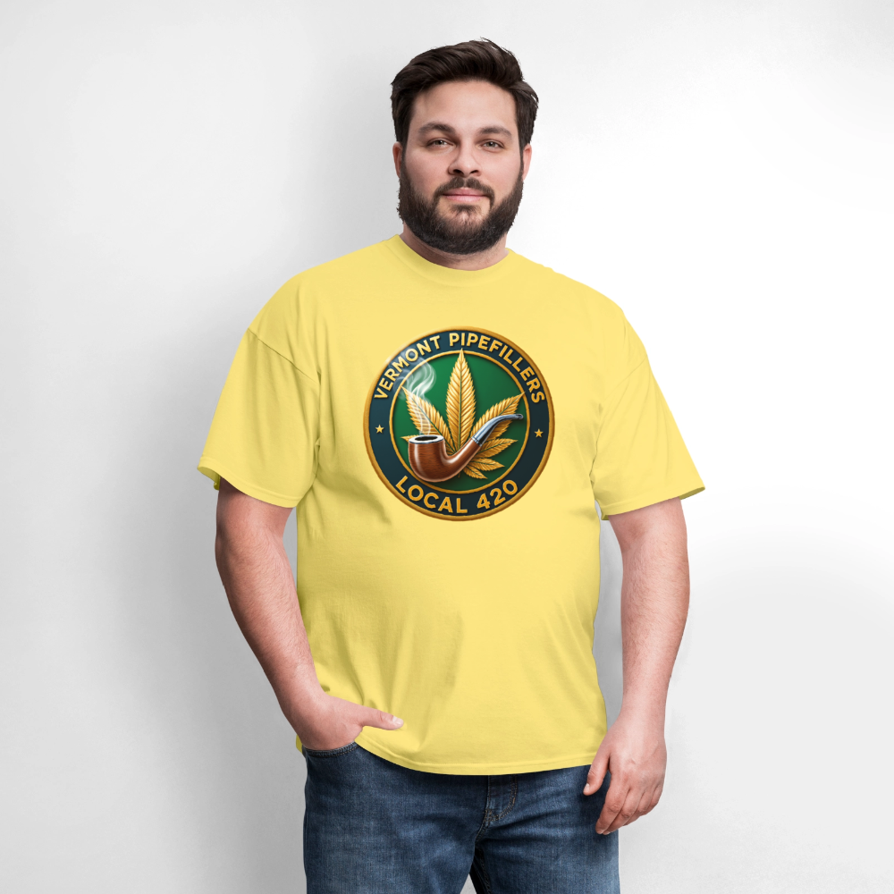 VERMONT PIPEFILLERS LOCAL 420 2 EMBLEM Men's T-Shirt - cornsilk