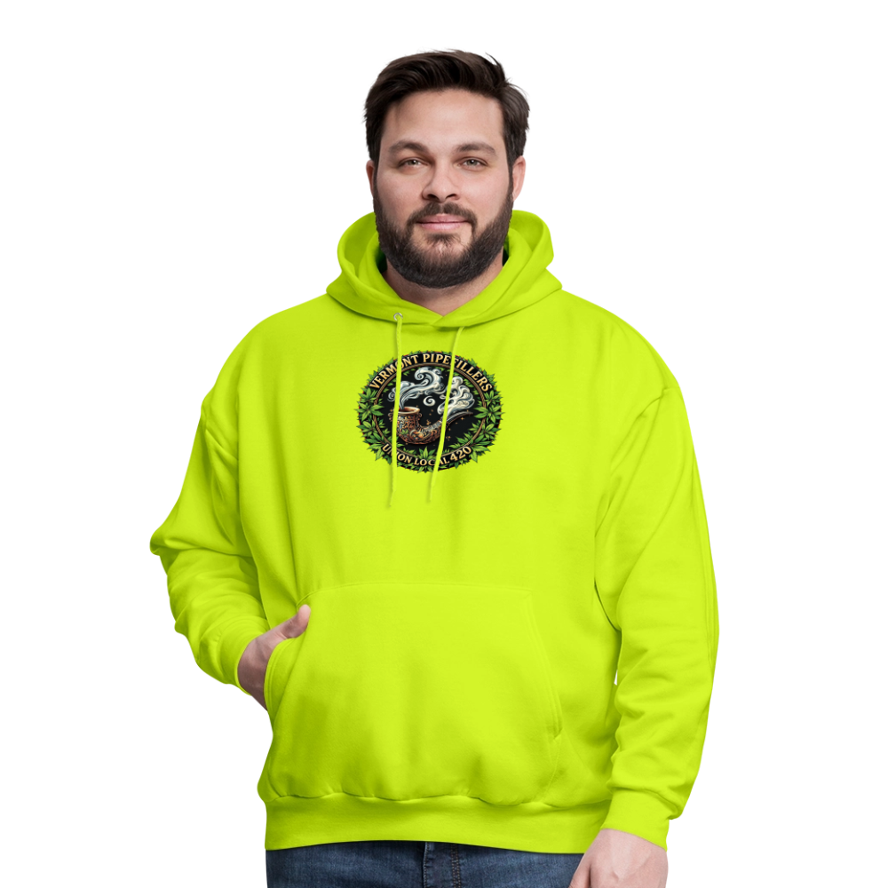 VERMONT PIPEFILLERS LOCAL 420 2 EMBLEM Men's Hoodie - safety green