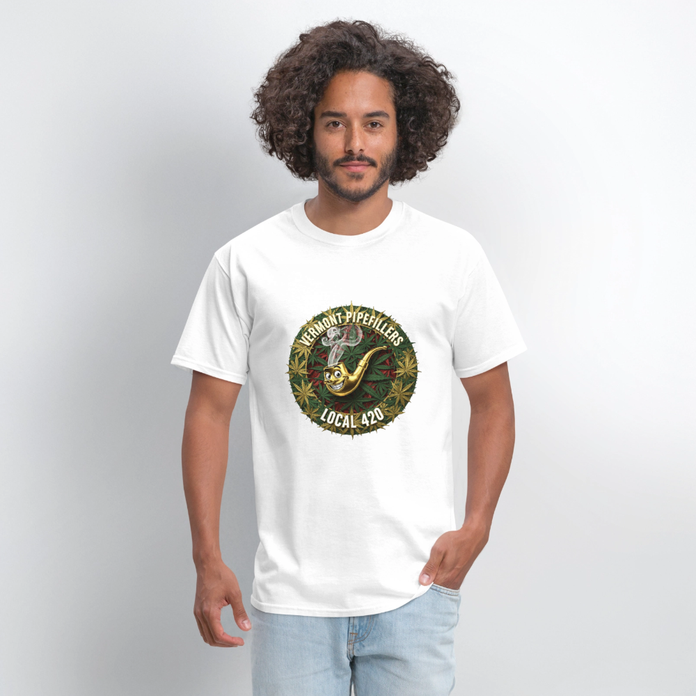 VERMONT PIPEFILLERS LOCAL 420  F/B DESIGN Men's T-Shirt - white