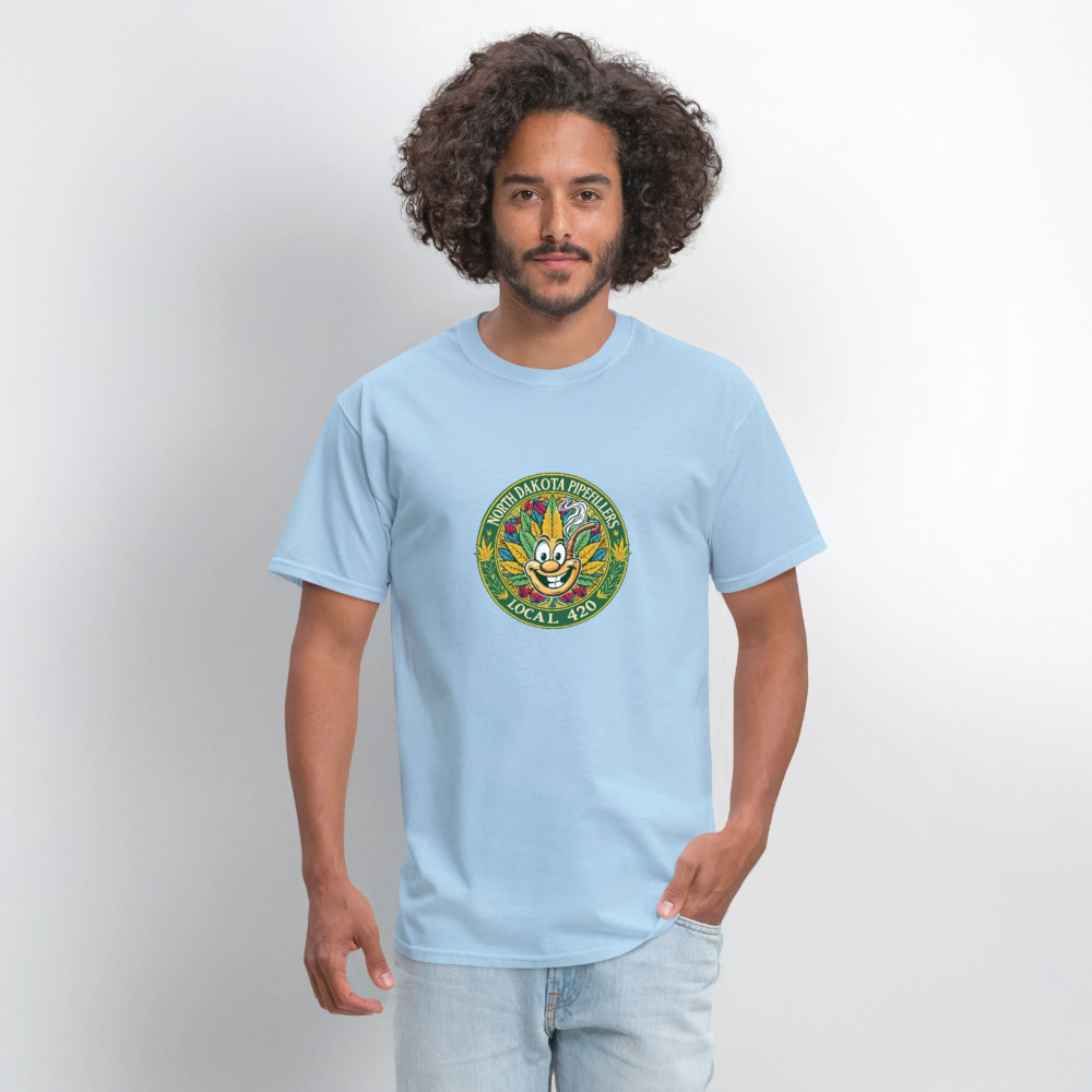 NORTH DAKOTA PIPEFILLERS LOCAL 420 F/B 2 DESIGNS Men's T-Shirt - powder blue