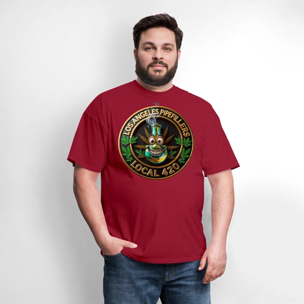 LOS ANGLES PIPEFILLERS LOCAL 420 2 EMBLEM Men's T-Shirt - true red
