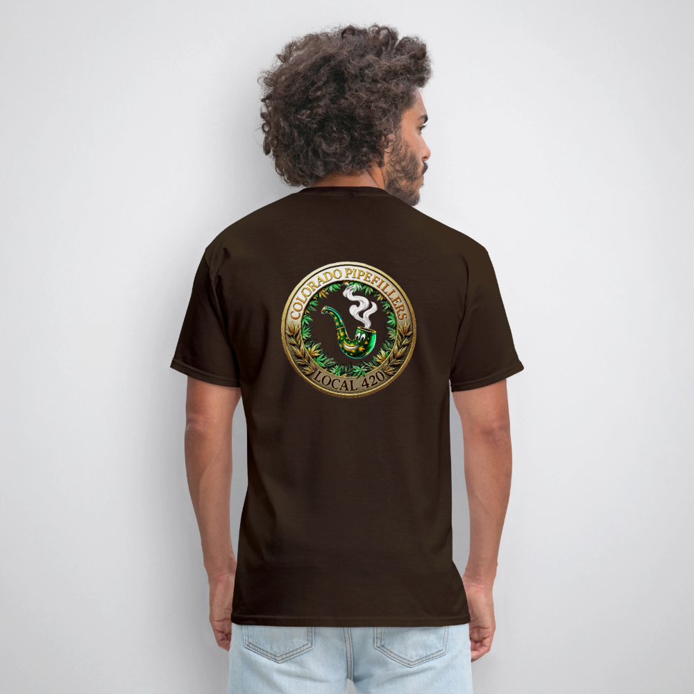 COLORADO PIPEFILLERS LOCAL 420 F/B EMBLEMS Men's T-Shirt - brown